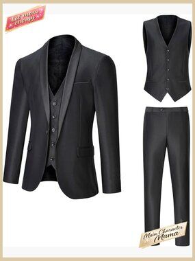 Men's 3 Piece Slim Fit Suit Shawl Lapel Blazer Jacket Vest Pants Set Party